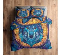 Double Bed Duvet Cover Set, Wolf Bedding 3 Piece - Animal Wolves Pattern, Soft Hypoallergenic Microfibre Quilt Cover, 2 Pillowcases, with Zip, Bedroom Decor AC1492