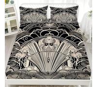 Double Bed Fitted Sheet 4ft Small Double 48x75 inch Extra Deep Pocket Bed Sheets European Style Dark Abstract Patterns Soft Microfiber Fitted Sheets, Black And White Bedding Shrinkage & Fade Resistant