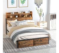 Double Bed Frame Steel Rustic Brown & Black 208.8x145x115cm Underbed 26.5cm gap