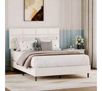 Double Bed Frame Upholstered Platform With Adjustable Headboard, Beige/135 X 190 Cm