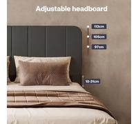 Double Bed Frame With Adjustable Headboard Velvet Upholstered Dark Grey