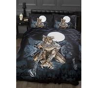 Double Bed Loups Garou, Alchemy Gothic Duvet/Quilt Cover Bedding Set, Werewolf, Full Moon, Wolf, Skulls, Bats, Graveyard, Chains, Black, Blue, Brown, White