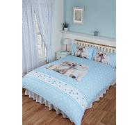 Double Bed Luke & Leia, Rachael Hale Duvet/Quilt Cover Bedding Set Fully Reversible, Labrador Puppies Polka Dot Gingham Paw Stripes Border, Blue White