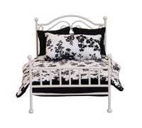 Double Bed Model House 1: 12 Scale Dollhouses Tiny Bedroom Furniture and Displays Elegant Metal Frame House