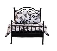 Double Bed Model House 1: 12 Scale Dollhouses Tiny Bedroom Furniture and Model Displays Natural Finish Full Furniture Assembly Role Play