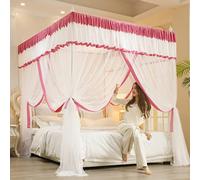 Double Bed Mosquito Net Canopy - 4 Corners, 3 Openings, Stainless Steel Bracket, Universal 25mm Mesh, 200x220cm, ct Protection for Peaceful Sleep