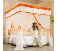 Double Bed Mosquito Net Canopy with Stainless Steel Bracket, Universal 3-Sided Openings, 25mm Mesh, Orange, 200x220cm - Ultimate ct Protection for Sweet Dreams