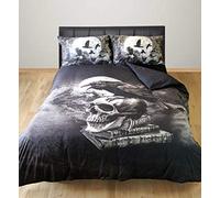 Double Bed Poe's Raven Duvet Cover Bedding Set Crow Birds Skull Moon Black Grey White
