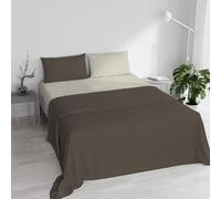 Double Bed Sheet Set, 100% Natural Cotton, Made in Italy - Complete Bed Set, Fitted Sheet, Top Sheet 240 x 300 cm and Pillowcases with Inner Flap, Brown/Cream