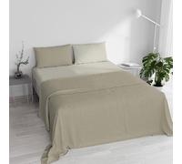 Double Bed Sheet Set, 100% Natural Cotton, Made in Italy - Complete Bed Set, Fitted Sheet, Top Sheet 240 x 300 cm and Pillowcases with Inner Flap, Taupe/Cream