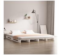 Double Bed Solid Pine Wood White 135x190cm Pallet Style Minimalist Rustic Frame