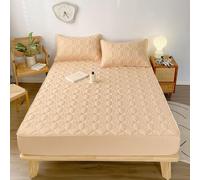 Double Bed Waterproof Mattress Protector Double Bed Fitted Mattress Cover Soft Noiseless Washable Breathable & Vinyl Free Bed Cover Fitted 30cm Deep(Size:Pillowcase 48*74cm/18.89"x29.13",Color:Khaki)