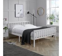 Home Source Florida Solid Wood Shaker Bed Frame, Natural Wood, White, 4ft 6, Double