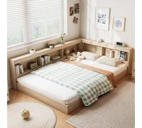 Double Bed with Compartments Storage Space, Durable MDF and Plywood, Storage Bed for Adults and Teenagers, 208L x 153W x 60H cm, White Oak Aosom.UK