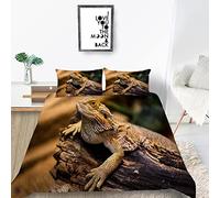 Double Bedding Duvet Cover Set Bearded Dragon Yellow Duvet Cover for Aldult with Zipper Closure Breathable Microfiber Quilt Cover + 2 Pillowcases 50x75 cm(19.7" x 29.5") - Double
