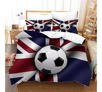 Double Bedding Duvet Set England Football Theme Microfiber Duvet Cover with Corner Ties and Zipper Closure, 3D Print Double-sided Bedding Set with 2 Pillowcases and 1 Quilt Cover for Adult Friend