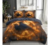 Double Bedding Set Duvet Cover Set Animal Raven Viking Symbol Microfiber Duvet Cover With Pillowcases, Dark Gray Bed Linen - Hypoallergenic Comforter Cover & All Season