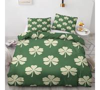Double Bedding Set, Green Shamrock Duvet Cover Sets & Bedroom Decor, St. Patrick's Day Clover Reversible Quilt Cover and Pillowcase, Soft Microfiber Easy Care Bed Set with Zipper Closure T#&-27
