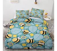 Double Bedding Set, Kids Bee Duvet Cover Sets & Bedroom Decor, Kawaii Bumble Bee Reversible Quilt Cover and Pillowcase, Soft Brushed Microfiber Easy Care Bed Set with Zipper Closure B*-291