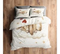 Double Bedding Set, Rabbit Duvet Cover with 2 Pillowcases, 3 Piece Bedroom Decor, Kids Cute Animal Pattern Soft Microfiber Quilt Cover, Zip Fastening A115C