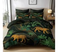Double Bedding Set Tiger In The Jungle Breathable Duvet Cover Set, Black Bedding Sets with 2 Pillowcases, Microfiber Quilt Cover with Hidden Zipper