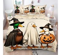 Double Bedding Set White Duck Halloween, Luxury Microfiber Double Duvet Cover for Teens Adult, Soft Quilt Cover Set 200x200 for Four Corner Ties + 2 Pillowcases Q2745