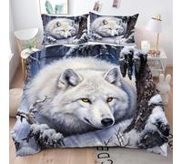 Double Bedding Set White Wolf Cub, Luxury Microfiber Double Duvet Cover for Teens Adult, Soft Quilt Cover Set 200x200 for Four Corner Ties + 2 Pillowcases --Q3069