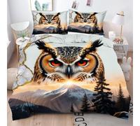 Double Bedding Set Yellow Owl, Luxury Microfiber Double Duvet Cover for Teens Adult, Soft Quilt Cover Set 200x200 for Four Corner Ties + 2 Pillowcases Q1281