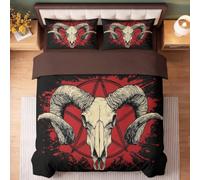 Double Bedding Sets 4 Piece - Gothic Animal Bedding Set, Sheep Skull Fitted Sheet and Pillow cases Soft Microfiber Duvet Cover for Boys & Girls