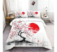Double Bedding Sets Japanese Cherry Blossoms, White Red Duvet Cover Set Japanese Cherry Blossoms Printed duvet cover set Modern Bedroom Decor Bedding Set With 2 Pillow for All Seasons