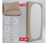 (Double, Beige) 3 Piece Fitted Sheet Set Bed Sheets & Pillowcases