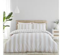 (Double, Beige) Catherine Lansfield Cove Stripe Duvet Cover Set Bedding Bed Set Quilt Cover 3 Sizes 4 Colours