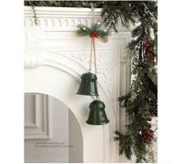 Double Bell Iron Wind Chime Designed as a Small Holiday Ornament, for Tree Hanging and Creating a Joyful Seasonal Ambiance (Green)