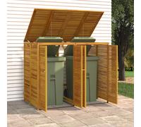 Double Bin Shed Brown Solid Acacia Wood 140x89x117cm Outdoor Trash Enclosure 2pc