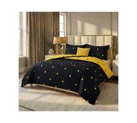 (Double, Black and Yellow Dotted) 3pc Reversible Polka Dot Duvet Cover Set Brushed Microfiber Bedding Single Double King Super King with Pillowcases
