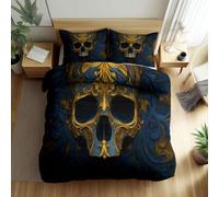 Double Black Duvet Cover Set 3D Surrealism Floral Filigree Skull Bedding Set 3 Pcs Quilt Cover 200 x 200 cm, Soft Breathable Comforter Cover + 2 Pillowcases With Zip Corner Ties Bedroom Decor