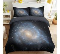 Double Black Reversible Duvet Cover Dreamy Cosmic Space Machine Washable Bedding Astronomical Romantic Galaxy Decorative Bedding Spiral Galaxy Nebulae Stars Ultra-soft for Teens Adults