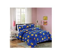 Double Blue Ikons Quilt Duvet Cover and Pillowcase Bedding Bed Set Bedding with Facial Expressions and Emotions Ikons (Double, Blue)