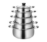 Double Bottom Stockpot Non-Stick Induction Cookware 5pcs/Set Stainless Steel Pots Anti-Magnetic Cooking Multi-Purpose Pots(Sliver 24cm)