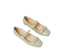 Double Bowknot Shoe Women Square Toe Glossy Leather Flats Female Red Dance Ballets Party Wedding(Light Green,35)