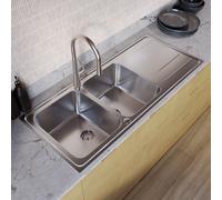 Double Bowl Inset Stainless Steel Kitchen Sink with Reversible Drainer - Enza Isabella