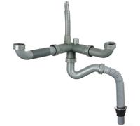 Double Bowl Kitchen Sink Drain Pipe with P Trap Smell Control | Extendable Telescopic Waste Hose 470-990mm for V-Bend Rear Outlet, Heat Resistant PP Plumbing Kit Square or Round