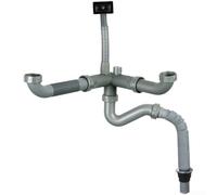 Double Bowl Kitchen Sink Drain Pipe with P Trap Smell Control | Extendable Telescopic Waste Hose 470-990mm for V-Bend Rear Outlet, Heat Resistant PP Plumbing Kit Square or Round