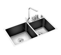 Double Bowl Kitchen Sink, Drop In Sink with Square Faucet and Knife Holders, Top Mount Stainless Steel Sink with Integrated Ledge and Accessories, 31 X 18 inch