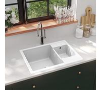 Double Bowl Kitchen Sink with Overflow White Granite Modern Kitchen Sin for Home and Slish Design Easy to Clean Perfect for Renovats.