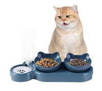 Double Bowl Pet Food - 15° Pet Feeder With 2 Bowls | Dish Cat Bowl With Water Dispenser | Automatic 500ml Water Bottle | No Denigreme
