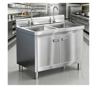 Double-Bowl Stainless Steel Sink Cabinet Spacious Home Kitchen Cabinet Adjustable Feet Rounded Corners 12cm Raised Back Panel Vegetable Dishwashing Basin Fully Welded Construction