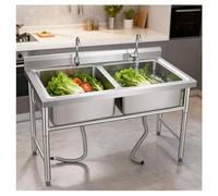 Double-Bowl Stainless Steel Sink with Back Panel H 31.5" Commercial Sinks Beveled Overflow Edge X-Shaped Channel Reinforced Crossbeam Adjustable Feet Large-capacitility(39.4x23.6x31.5)