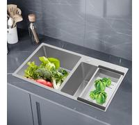 Double Bowl Undermount Kitchen Sink, 78 X 43 X 21cm Stainless Steel Sink with Drain Pipe & Strainer Basket, Drop in Topmount Sinks for Garages, Restaurants, Laundry Rooms, Silver