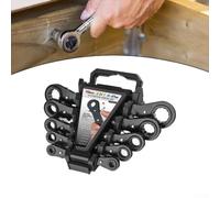 Double Box End Ratcheting Spanner Set 12-Point Grip | Five metric sizes included, 6x8 to 19x21mm, covers common bolts, for versatile automotive use